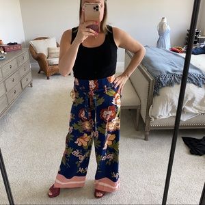 Navy Floral Print Wide Leg, Pant
